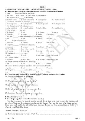 Đề kiểm tra số 2 Tiếng anh lớp 6 - Thu Yến